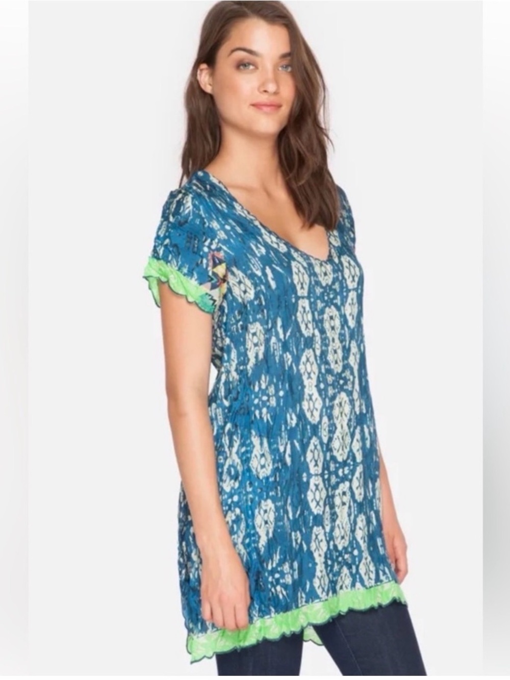 Johnny Was "Puente" Silk Tunic
Ikat Print Short Sleeve